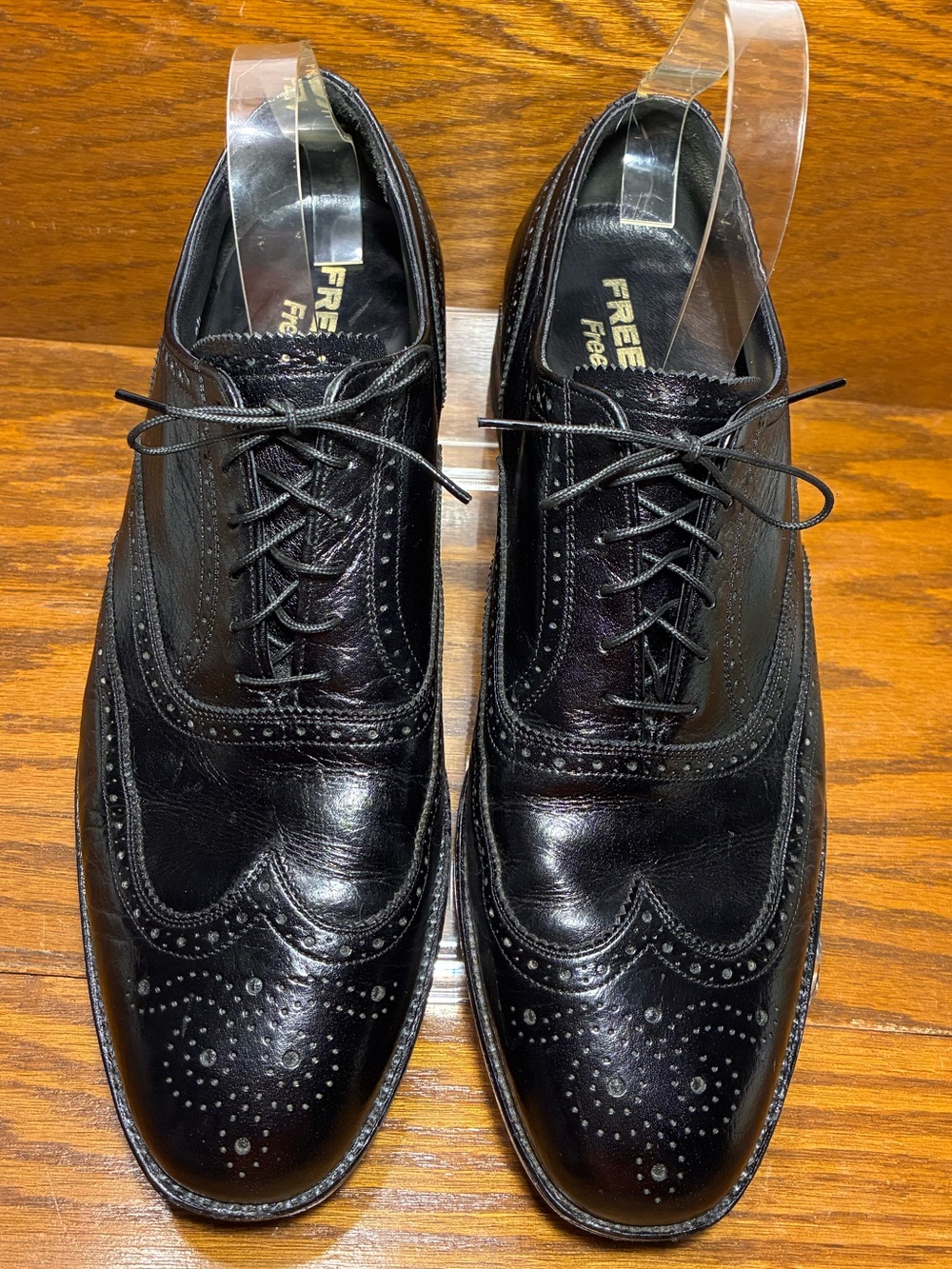 VTG 1985 Freeman Free-Flex Longwing Brogue Derby Shoes  Black Men’s 11 BOX, RECT
